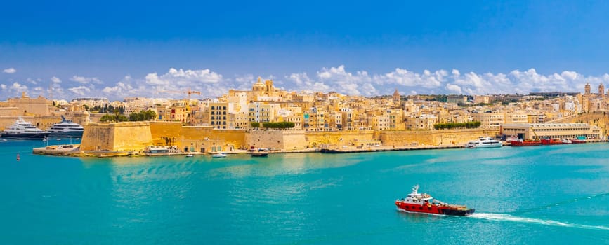 Panoramic view the Fort St. Angelo viewed from Valletta, Malta