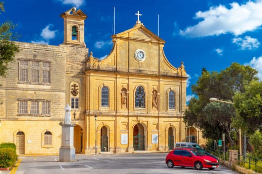 View of a traditional Maltese Cathedral in Floriana. Capuchins Church and Garden, Malta