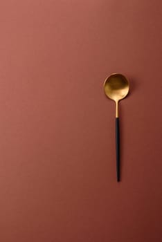 Empty metal spoon on a monochrome brown background. Cutlery on the dining table