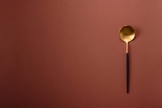 Empty metal spoon on a monochrome brown background. Cutlery on the dining table