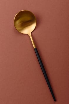 Empty metal spoon on a monochrome brown background. Cutlery on the dining table
