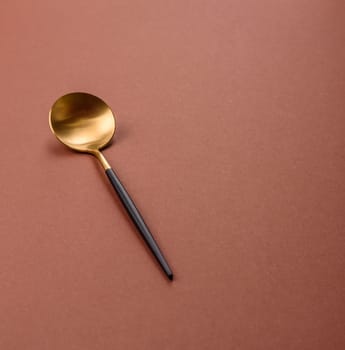 Empty metal spoon on a monochrome brown background. Cutlery on the dining table