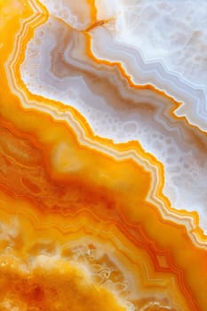 A hyper-realistic close-up of a beautiful agate stone featuring delicate light orange and white patterns, creating a stunning background with unique textures and layers.