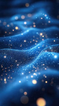 This composition features abstract lines flowing dynamically amidst soft blue and white hues, enhanced by delicate bokeh light spots. The overall effect conveys a serene and elegant ambiance.