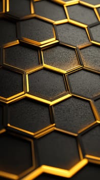 A sophisticated abstract design showcases hexagons adorned with a golden metallic finish. The smooth gradients and soft reflections enhance the luxurious appearance, ideal for upscale presentations.
