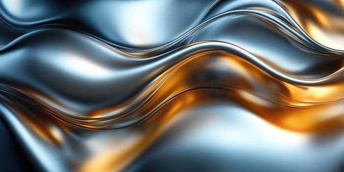 This background showcases elegant abstract lines flowing in smooth curves, highlighted by shiny metallic reflections in silver and gold tones. Ideal for artistic and luxurious design projects.