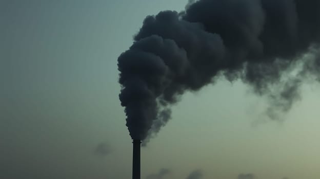 Climate change, ecology, plant pipes pollute atmosphere with thick smoke emission. Industrial factory pollution, chimney exhaust gases