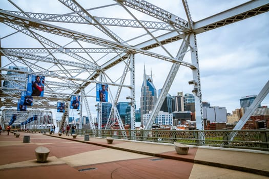October 13, 2023, Nashville, TN: View of Nashville downtown from John Seigenthaler Pedestrian Bridge