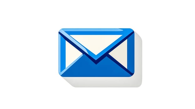 Glossy blue email icon casting a soft shadow on a clean white background, representing online communication, digital messaging, and modern correspondence in the digital age