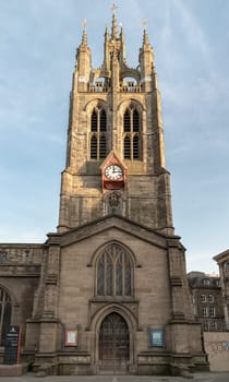 Newcastle, UK - Apr 12, 2025 - Architecture exterior of Newcastle Cathedral (Cathedral Church of St Nicholas). use it as your Wallpaper, Poster and Space for text, Selective focus.