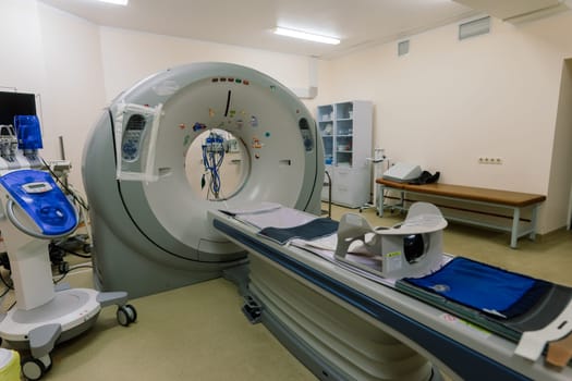 PET CT, magnetic resonance or tomography medical equipment cancer scanner at a hospital or clinic