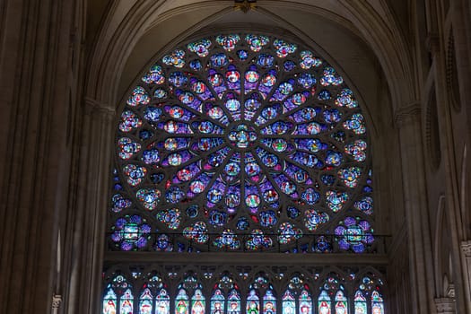 Paris, France - February 22nd 2025 : visitors in The Notre-Dame de Paris, newly re-opened cathedral restored after reconstruction, details of exterior