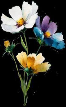 Watercolor Wild Flower Clipart, Wedding Sublimation Design Element. Transparent PNG illustration.