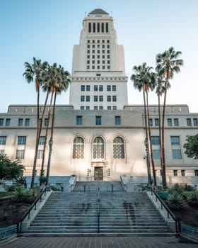 entrance of los angeles city hall during sunrise