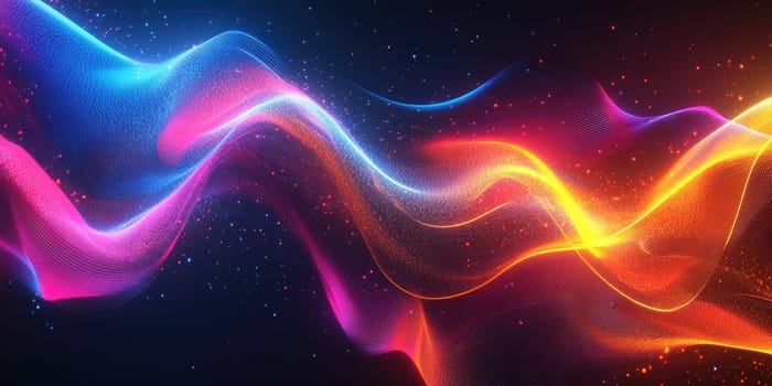 Dynamic lines of neon light dance across a deep black background, creating an energetic and sleek atmosphere. The vibrant colors evoke a sense of sci-fi wonder, ideal for modern design projects.