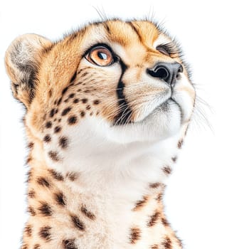 A sleek cheetah stands in profile, showcasing its distinctive spotted coat and intense gaze. Captured in a minimalistic style, this portrait highlights the beauty and elegance of this majestic animal.