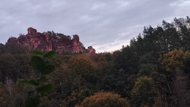 Rocky forest landscape green blue shotlisttravel background autumn nature tree summer season sunset clouds sky outdoor nature travel tourism . High quality photo