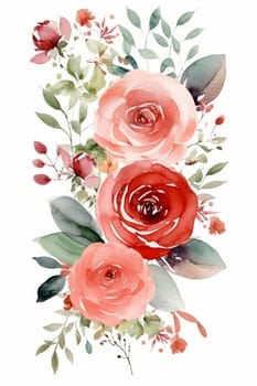 Red rose pastel watercolor painting on the white background, created with generative AI