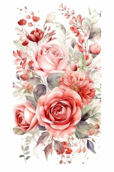 Red rose pastel watercolor painting on the white background, created with generative AI