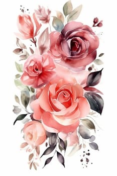 Red rose pastel watercolor painting on the white background, created with generative AI