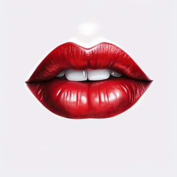 Red female lips on the white background, created with generative AI