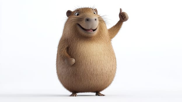 The friendly capybara stands confidently, flashing a thumbs up with a bright smile, embodying a cheerful spirit in a playful manner.