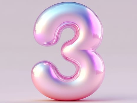 A glossy number three radiates with iridescent colors, creating an eye-catching focal point against a gentle background.
