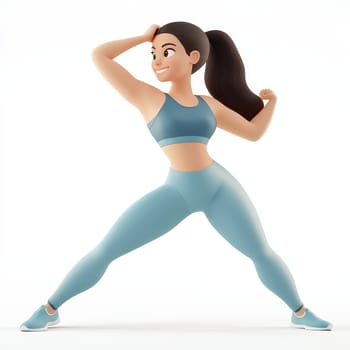 A cheerful woman in a minimalistic design exudes energy as she confidently strikes a workout pose, inspiring movement and motivation.