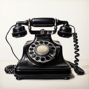 Black vintage telephone with a cord on the white background created with generative AI technology