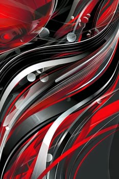 Abstract vector background with a flowing pattern of red, silver, and black swirls