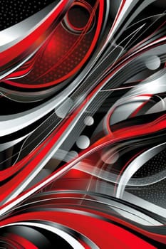 Abstract vector background with a flowing pattern of red, silver, and black swirls