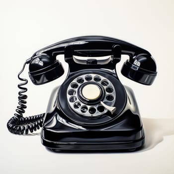 Black vintage telephone with a cord on the white background created with generative AI technology