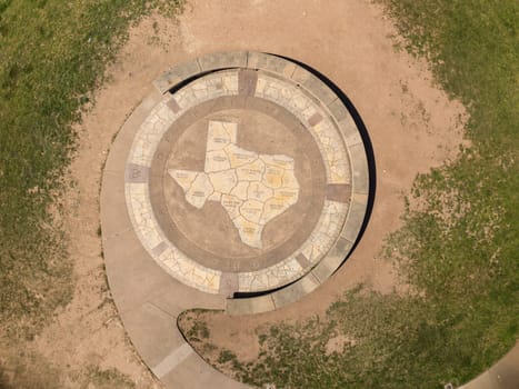 Aerial drone viewpoint of the Texas map on summit of Doug Sahm hill in Austin TX