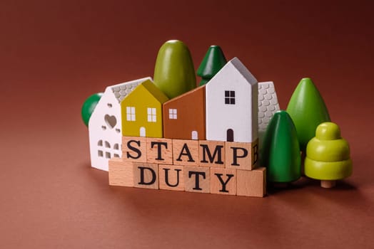 Stamp duty tax, property investment concept, business processes related to real estate. Stamp duty inscription as a background for business design