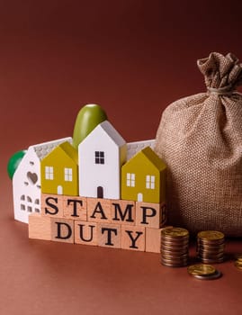 Stamp duty tax, property investment concept, business processes related to real estate. Stamp duty inscription as a background for business design