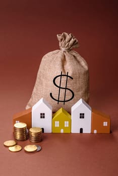 Money, property and loan, conceptual business background. Investments in property or land