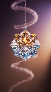 A captivating glowing diamond floats against a dark background. Its brilliant cut reflects light, creating a mesmerizing sparkle that enchants viewers. The soft illumination enhances its beauty.