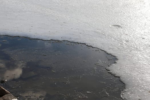 Ice floes on the water in spring.