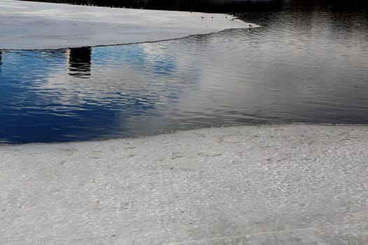 Ice floes on the water in spring.
