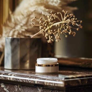 Cosmetic cream in a glass jar. Skin care concept. Background for beauty products