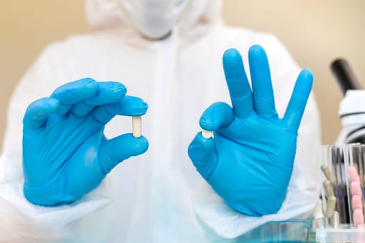 medicines in the hands of a doctor. Selective focus. pills.