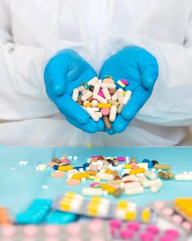 examine drugs in the laboratory. Selective focus. pills.