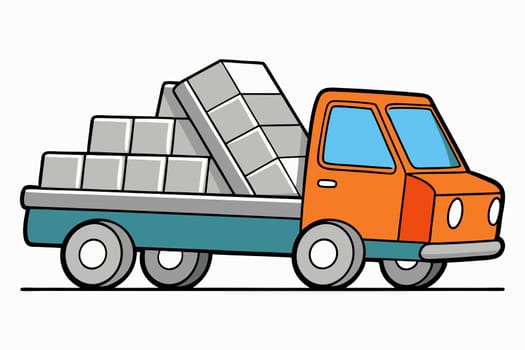 Big truck with mechanical tipping body. goods carried on a ship, aircraft, or motor vehicle