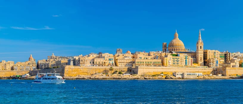 Cityscape of Valletta viewed from Sliema, Malta.