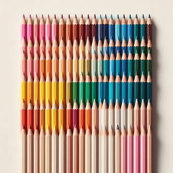 A vibrant arrangement of colorful crayons, perfectly aligned. Ideal for creative projects, art supplies and displaying diversity and creativity.
