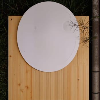 Minimal white circle on wood, AI generation.