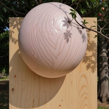 Pink balloon against wooden backdrop, AI generation.