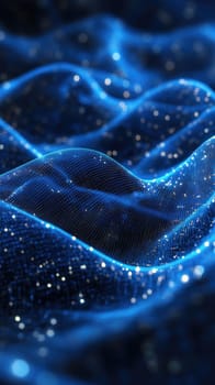 This design features deep blue abstract lines intertwined with glowing wireframe structures. Neon accents create a high-tech feel, showcasing a digital grid effect that is sleek and modern.