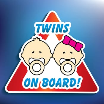 Twins on board sticker - vector illustration