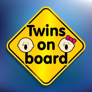 Twins on board sticker - vector illustration